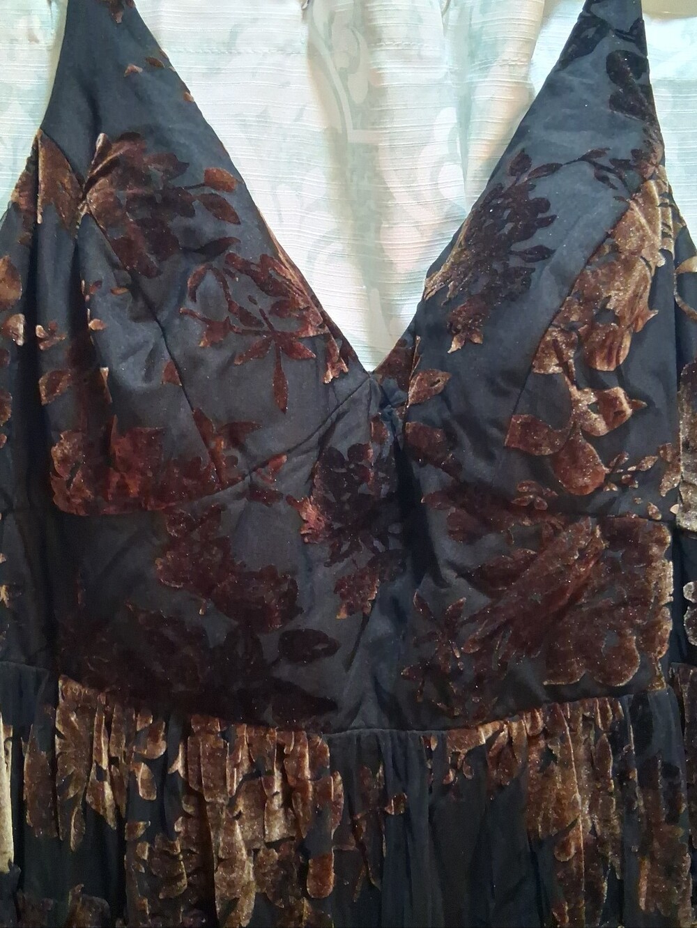 NWT Azazie Cammy Ruffle Layered Floral Maxi Gown Coco Brown Womens Plus Size 24 - Picture 8 of 10